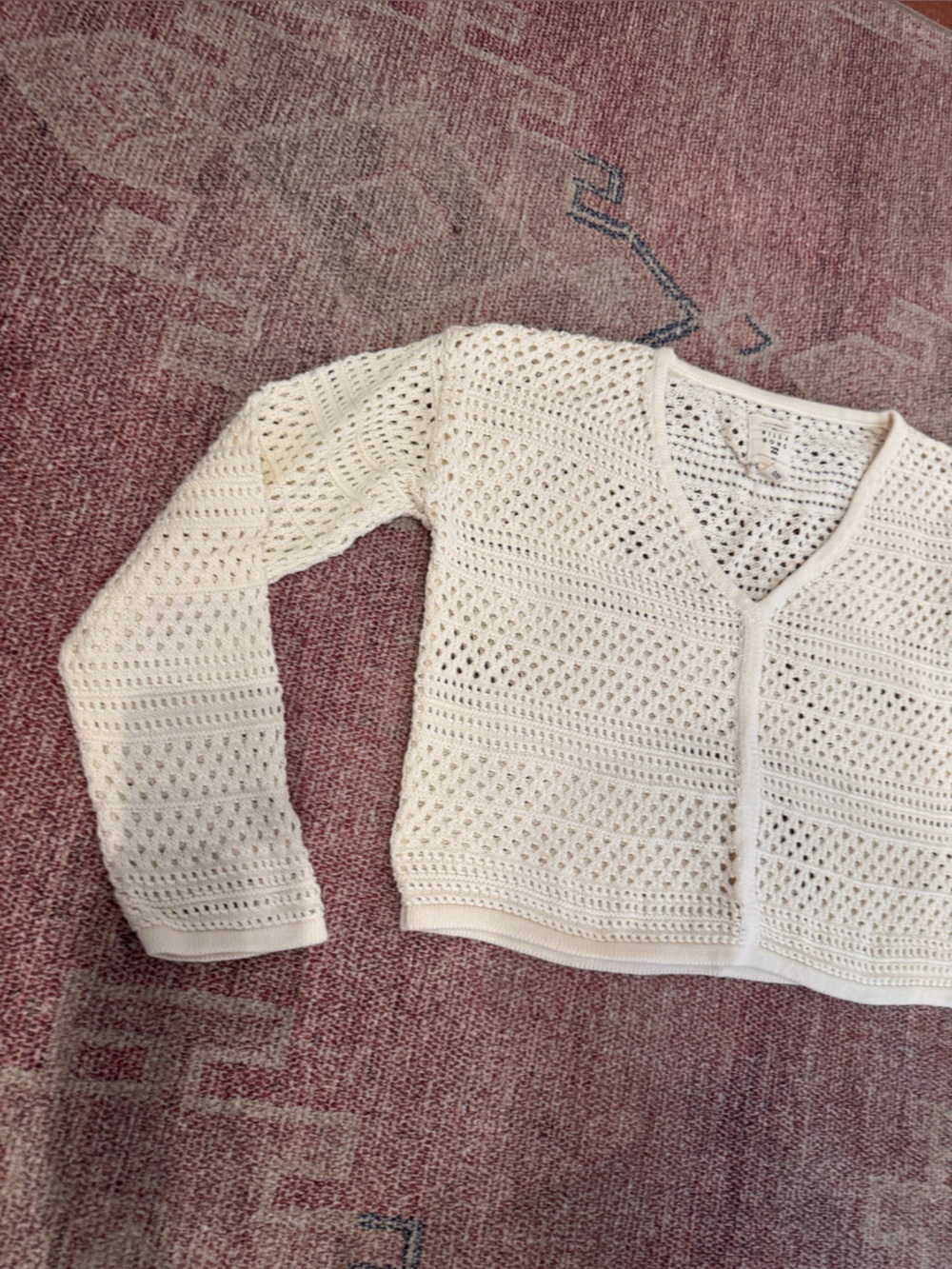 Billabong v neck crochet v neck long sleeve cream sweater sz small like new - Picture 2 of 9